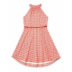 Lovely by Adrianna Papell Dress Size 14 Halter Orange White Geometric Studded